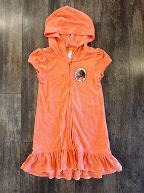 Disney Moana Kids Hooded Swim Coverup in Coral Orange with Moana Patch